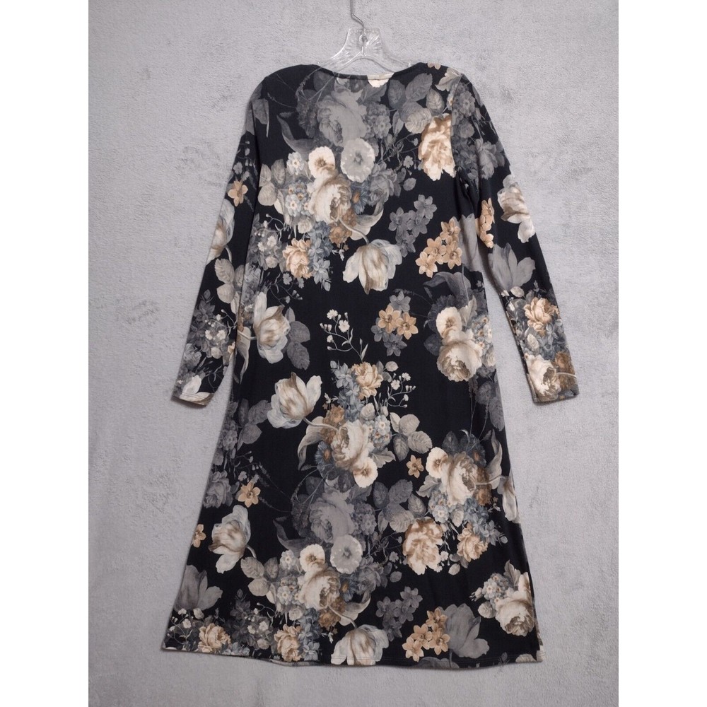 Peach Love California women's Size Med gray black beige peach floral midi dress